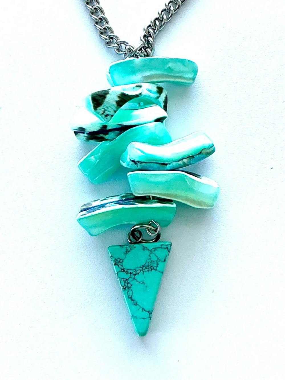 🆕 Gemstones Pendant Necklace-Stainless Steel-LARGE